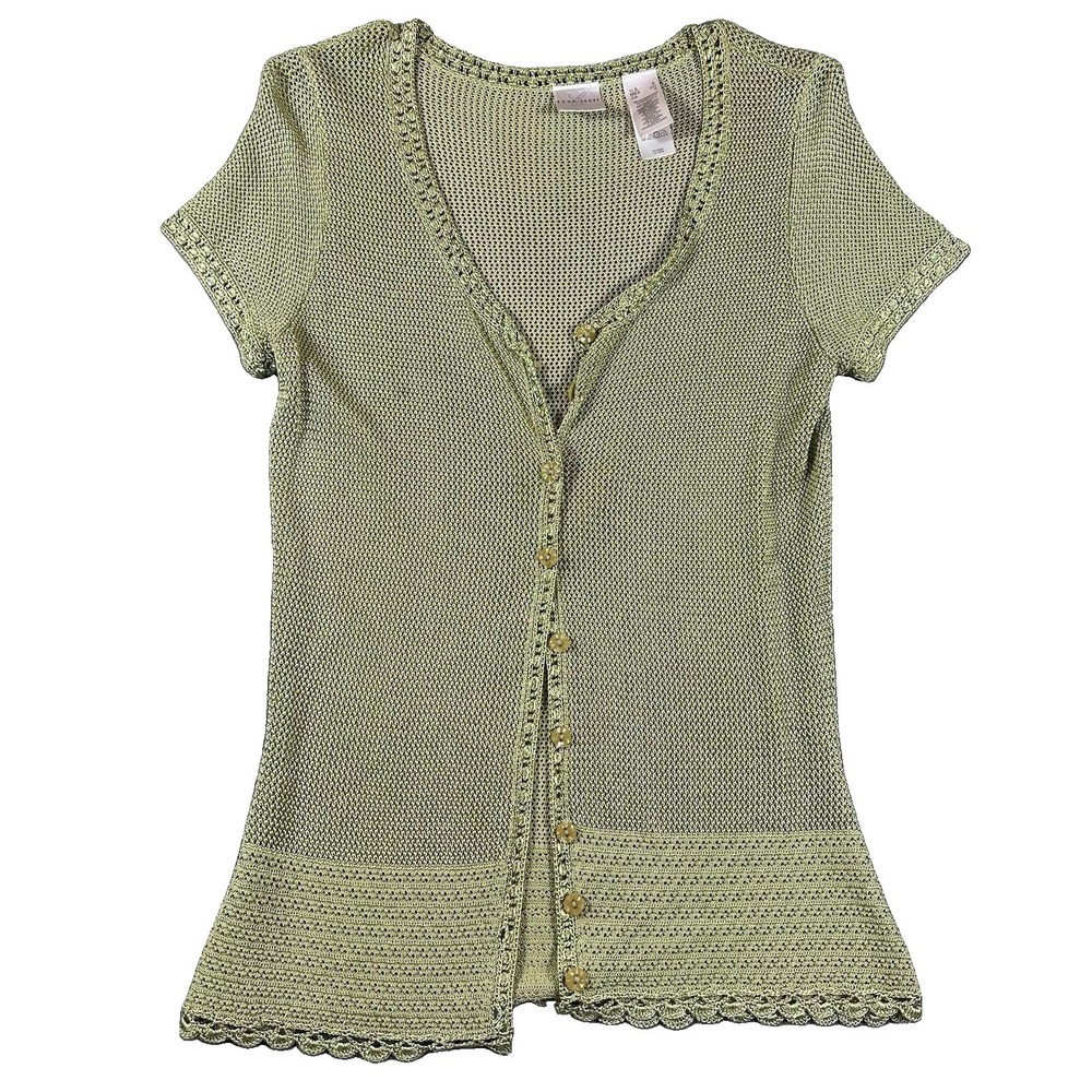 Emma James Sage Green Short Sleeve Cardigan Small Rayon Grannycore Cottage Y2K